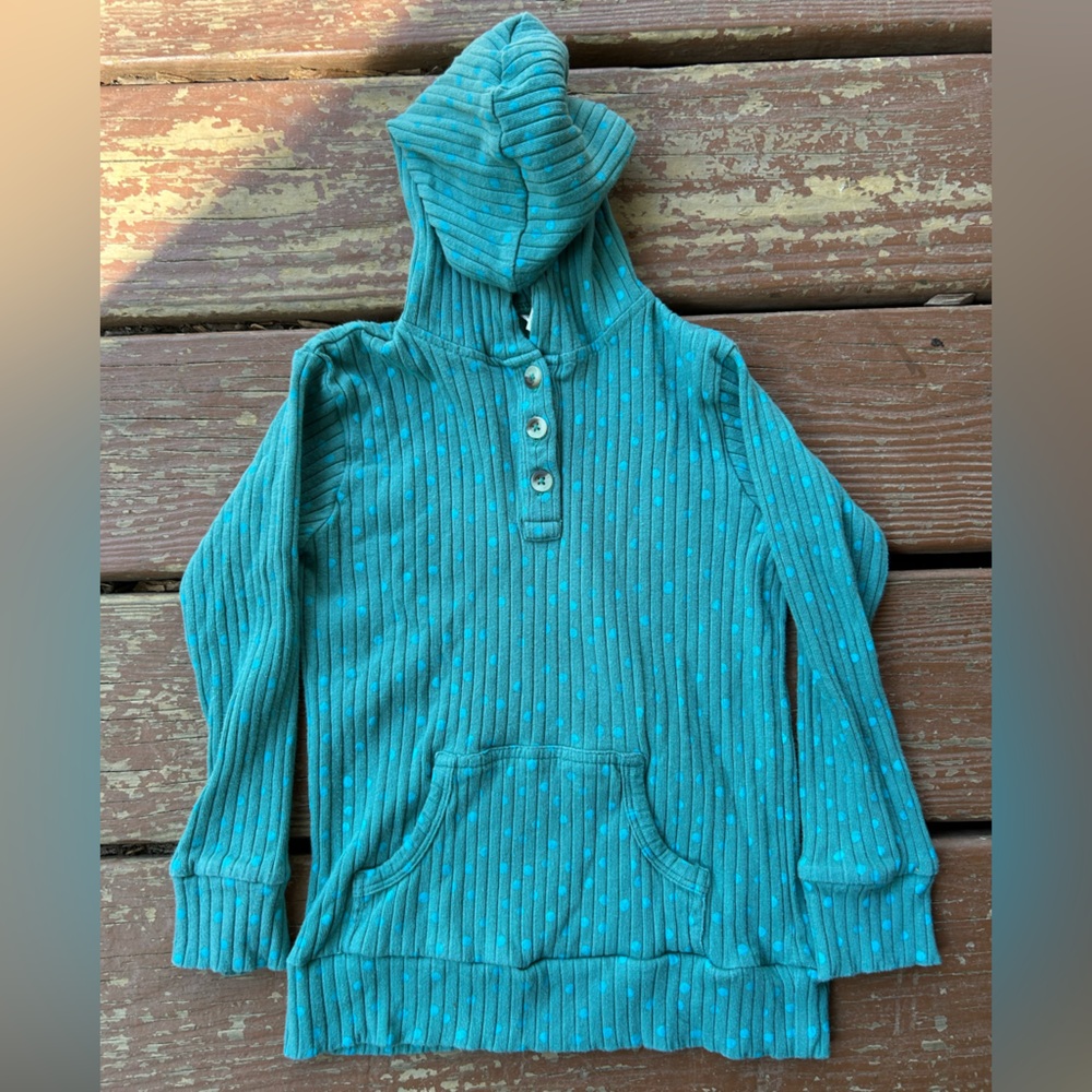 Kate Quinn Teal and Blue Button-Up Polka Dot Hoodie
